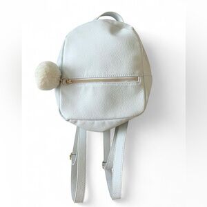 Light Green Textured Backpack Cute Pom Pom Accent Casual Everyday School Travel